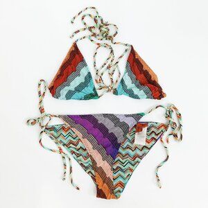 Missoni Mare Blue Purple Rust Multicolor Knit Bikini Set - IT 40/US 4